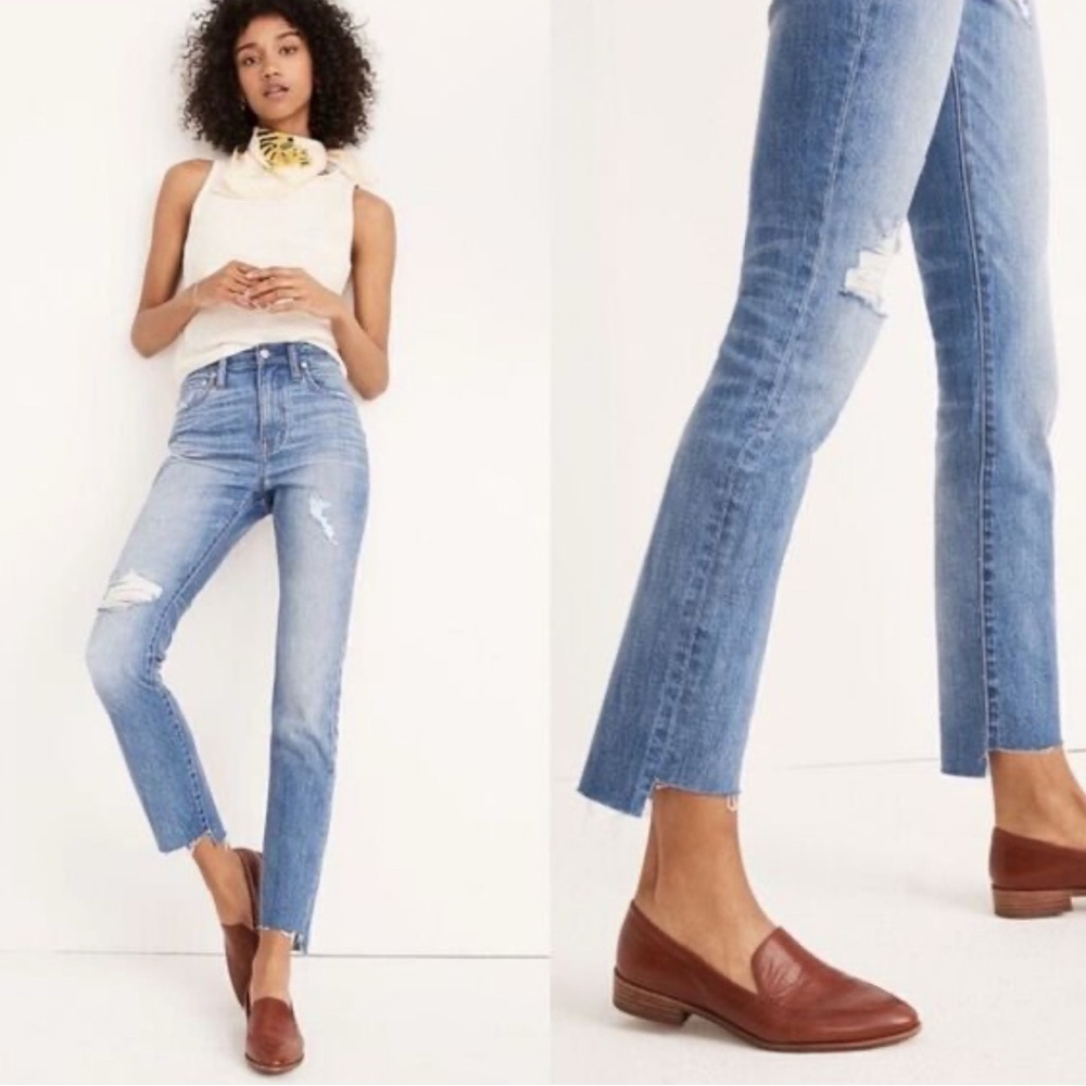 Madewell The High‎ Rise Slim Boyjean Womens Distressed Frayed Hem Jeans Size 28